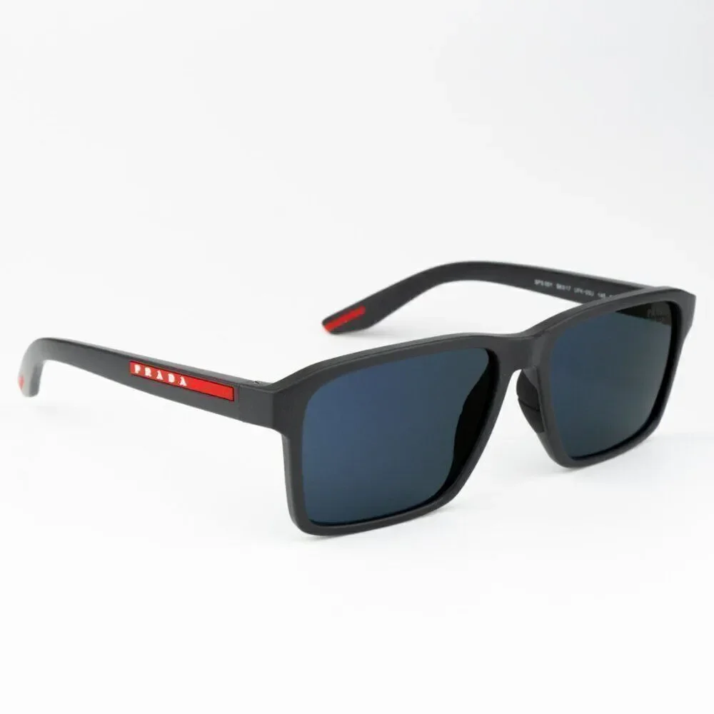 NEW Prada Linea Rossa PS05YS UFK05U Grey Rubber Blue Rectangle Unisex Sunglasses